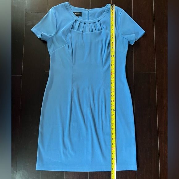 AB Studio Blue Cutout Neck Sheath Dress Size 10 Business Casual Midi - Picture 6 of 9